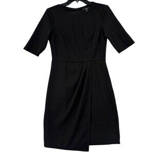 Lulus Westwood Faux Wrap Sheath Dress Size M Black Half Sleeve Lined Stretch LBD